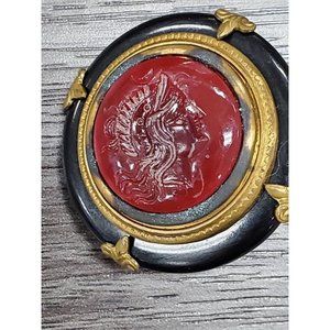 Victorian Revival Intaglio Earrings Retro Roman Goddess, Unsigned, Large